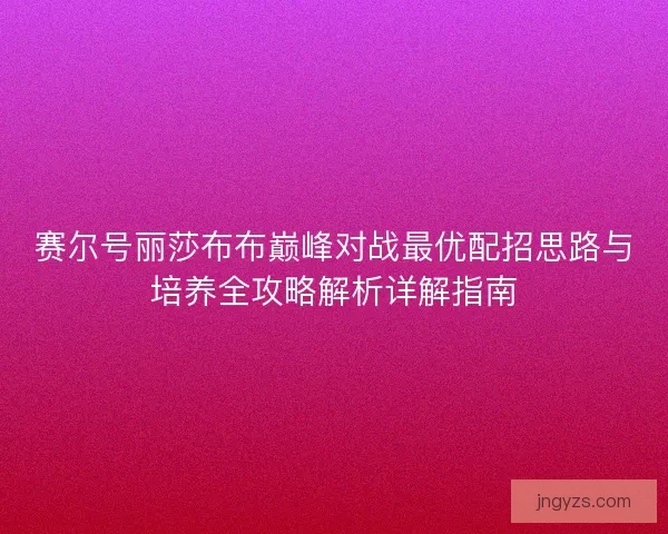 赛尔号丽莎布布巅峰对战最优配招思路与培养全攻略解析详解指南